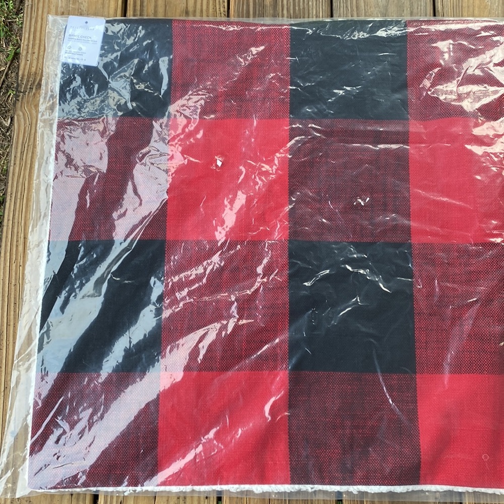 Pottery Barn Red and Black Bryce Sherpa Back Check Pillow Cover
